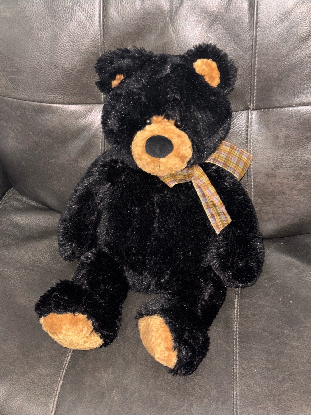 Toys R Us Animal Alley Black Teddy Bear Plush Stuffed Animal Vtg With Bow